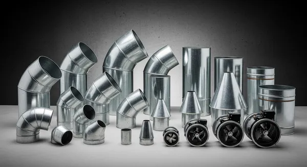 Kształtki wentylacyjne okrągłe: kolana, trójniki i przepustnice stalowe